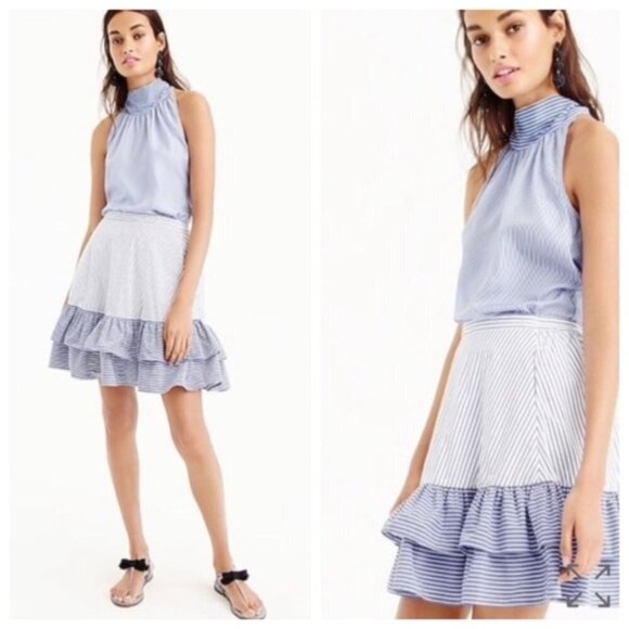 J. Crew 100% Cotton White & Blue Mini Ruffle Skirt - Picture 10 of 14